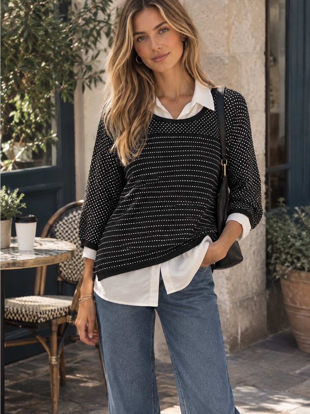 Karl Lagerfeld Paris Black Dotted Knit Sweater - Classic Women's Pullover XL